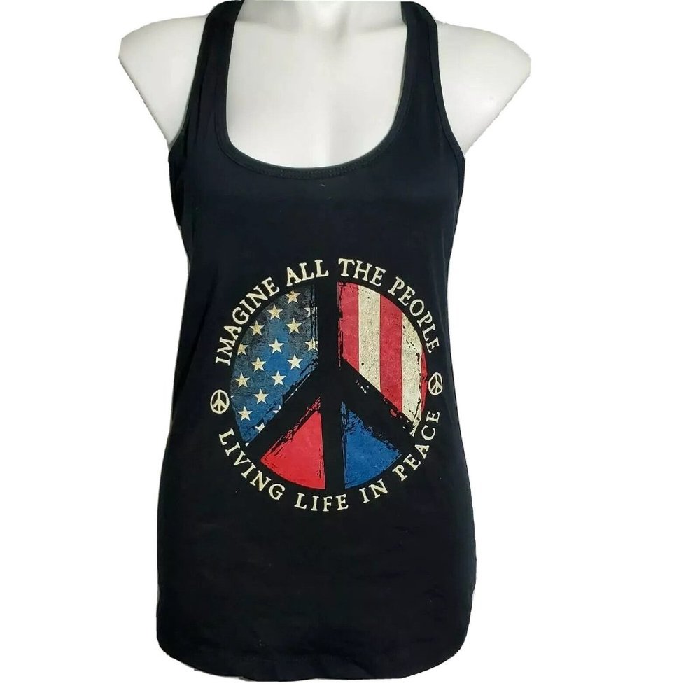 Black Ideal John Lennon Tank Top Imagine All The People Living Life In Peace  L